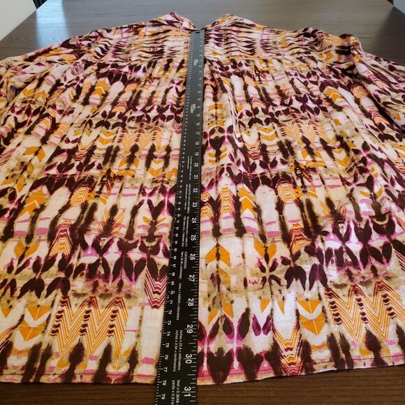 Intro Linen Blend Abstract Top Women's Sz 2X‎ Art 3/4 Roll-tab Sleeves Geometric - Picture 5 of 15